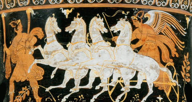Nyx (Noite) e Eos (Amanhecer), cratera de figuras vermelhas da Apúlia C4 aC, Museu Metropolitano de Arte

