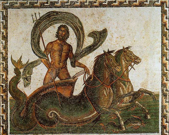 Poseidon-Netuno e Hipocampos, mosaico greco-romano do século III dC, Museu Arqueológico de Sousse